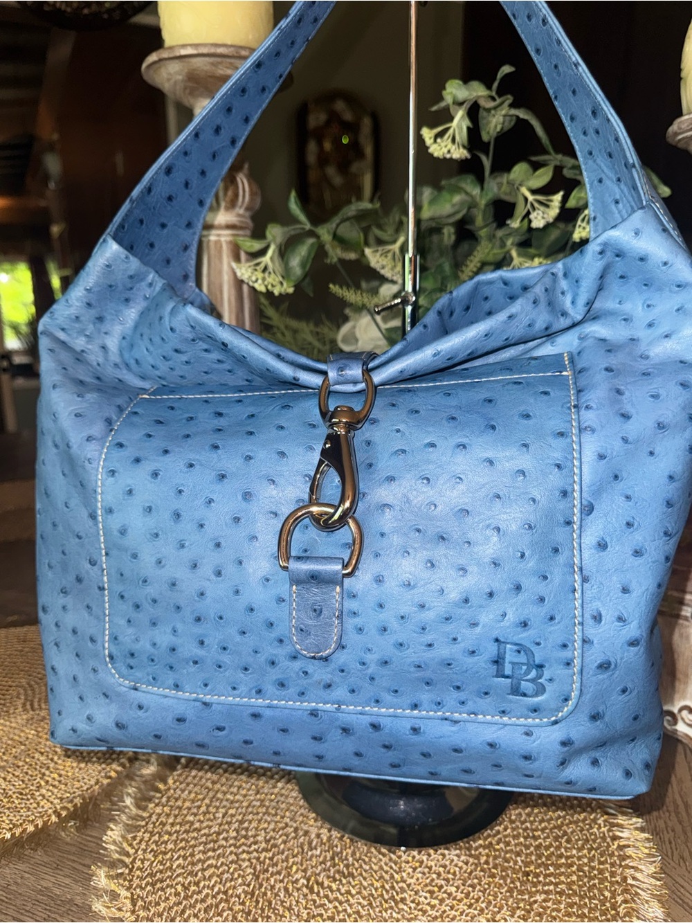NWOT Dooney & Bourke Blue Ostrich Embossed Shoulder Bag Stunning Blue ORG $498